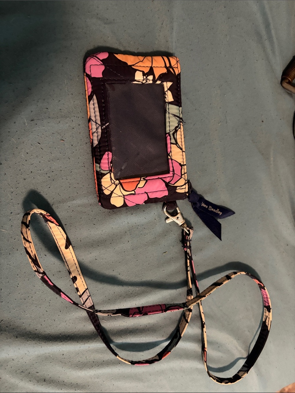Vera Bradley Pink Orange Navy Floral ID Lanyard